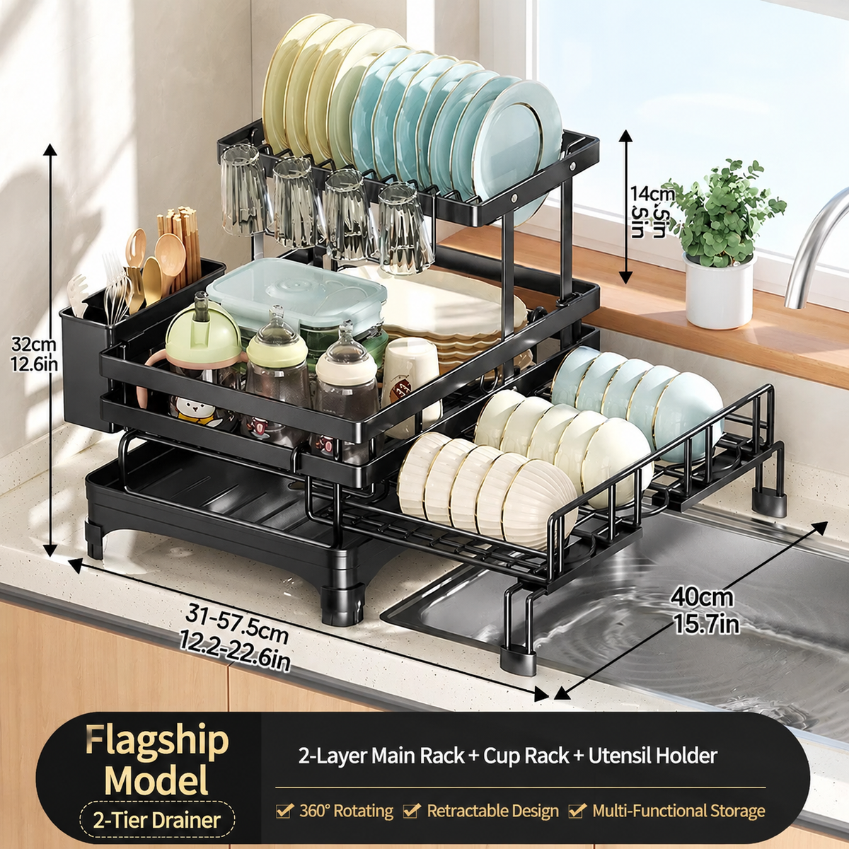 QuickFold Pull-Out Dish Rack Organizer