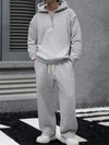 Mens Solid Color Half Zip Hooded Casual Set