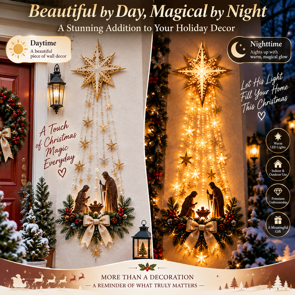🔥Buy 2 Get 20% OFF🔥✝️ Bethlehem Star of Faith – Lighted Nativity Wall Decor✝️✝️