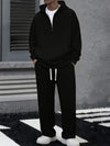 Mens Solid Color Half Zip Hooded Casual Set