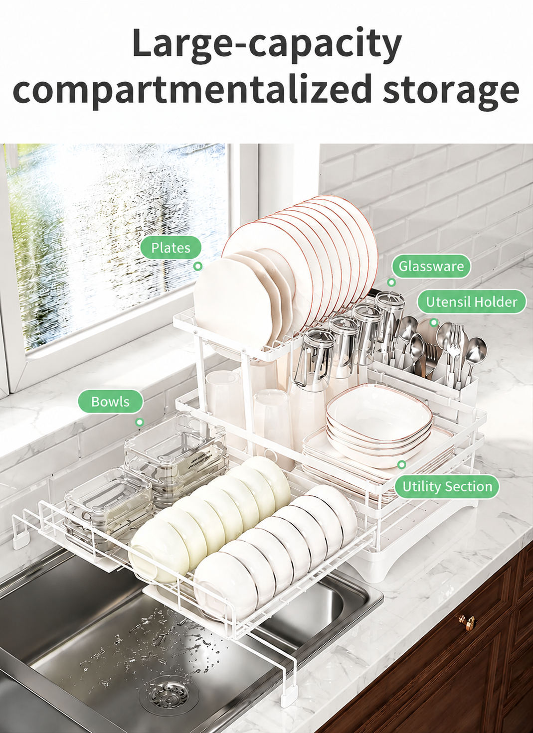 QuickFold Pull-Out Dish Rack Organizer